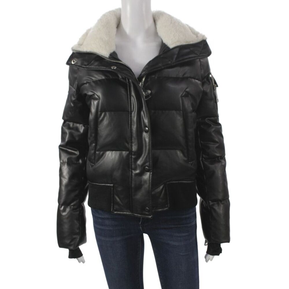 SAM New York Womens Bomber Jacket Black Snap Long Sleeve Polyurethane Size S